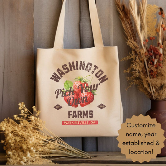 Custom Strawberry Farm Cotton Canvas Tote Bag