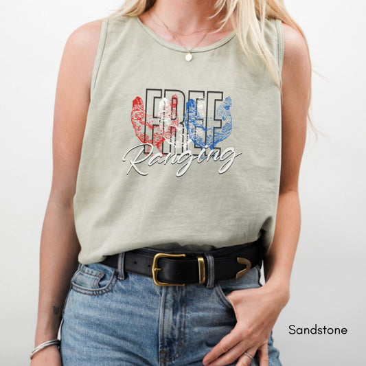 Free Ranging - Patriotic Chicken Unisex Garmet Dyed Tank Top