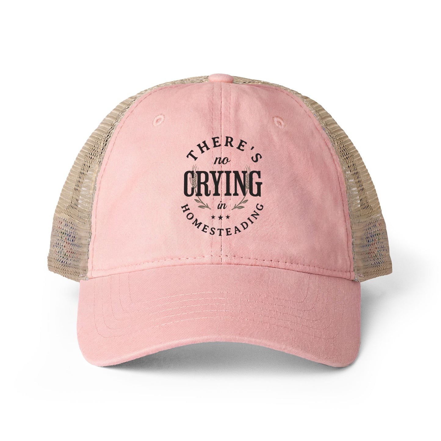 There's No Crying in Homesteading - Women's Washed Mesh-Back Baseball Cap, Gift for Mom/Homesteader
