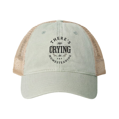 There's No Crying in Homesteading - Women's Washed Mesh-Back Baseball Cap, Gift for Mom/Homesteader