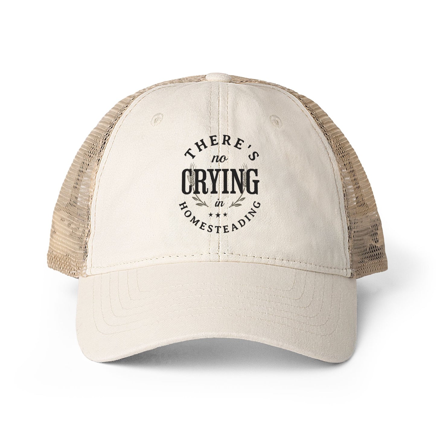 There's No Crying in Homesteading - Women's Washed Mesh-Back Baseball Cap, Gift for Mom/Homesteader