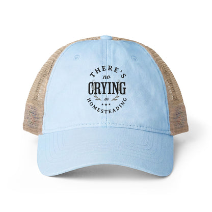 There's No Crying in Homesteading - Women's Washed Mesh-Back Baseball Cap, Gift for Mom/Homesteader