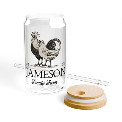 Custom Family Farm Sipper 16oz Glass Tumbler