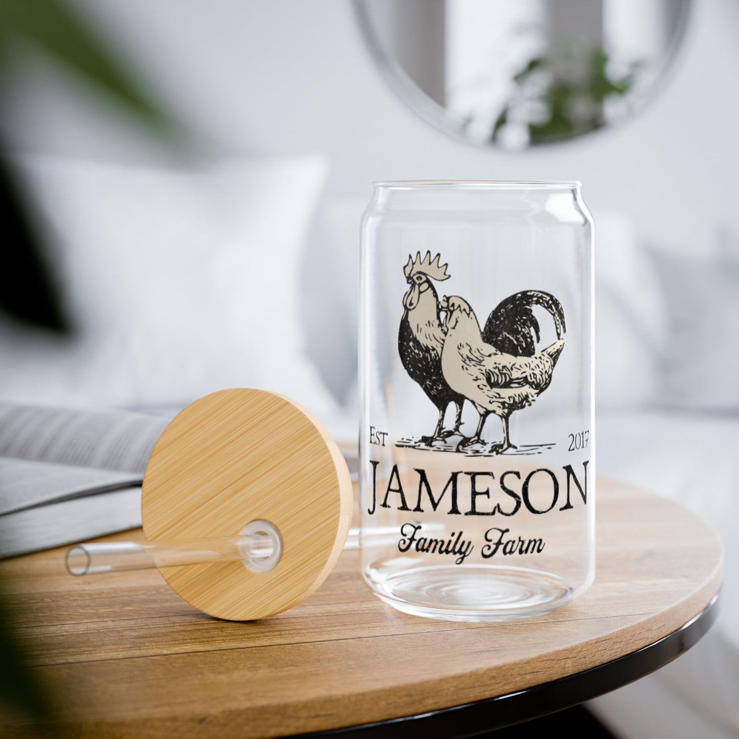 Custom Family Farm Sipper 16oz Glass Tumbler