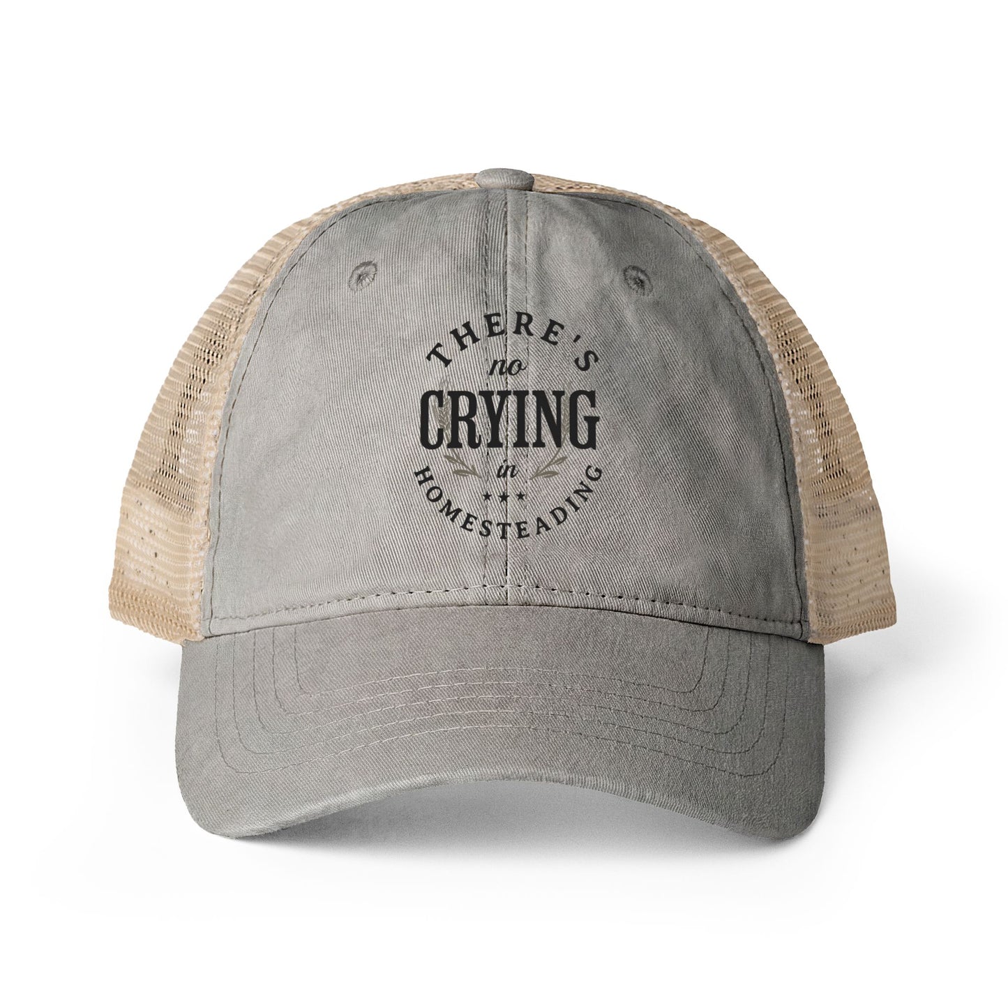 There's No Crying in Homesteading - Women's Washed Mesh-Back Baseball Cap, Gift for Mom/Homesteader