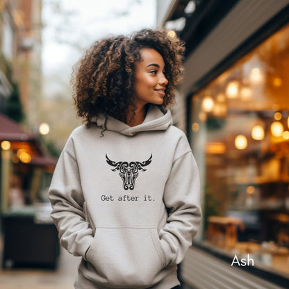 Get After It Unisex Heavy Blend™ Hooded Sweatshirt | Motivational Sweatshirt | Bull | Grab life by the horns