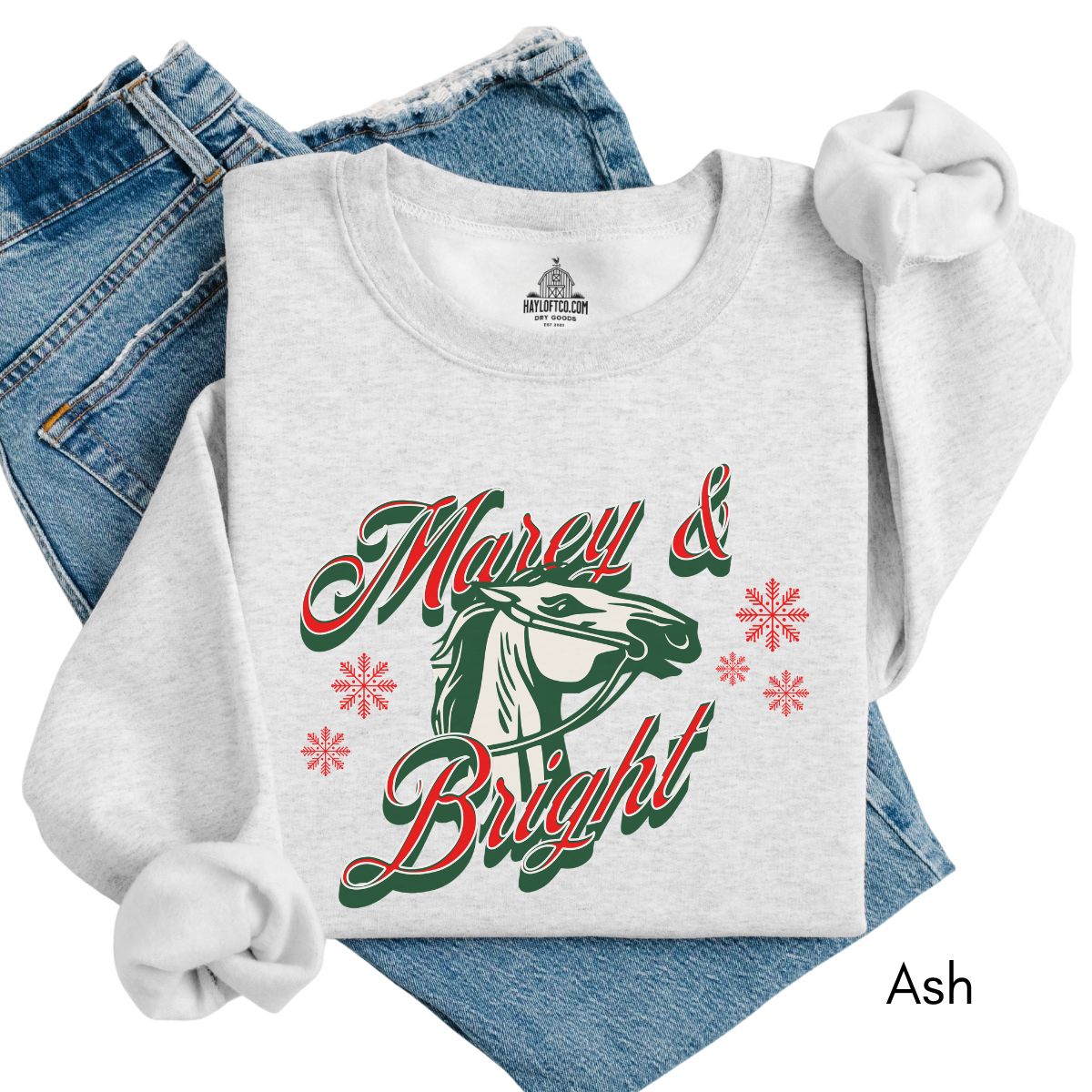 Marey & Bright Funny Holiday Horse Unisex Crewneck Sweatshirt