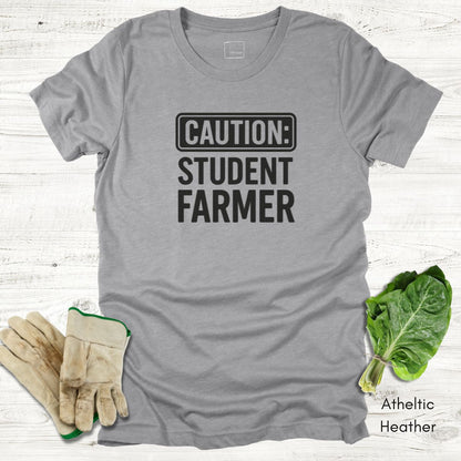 Caution Student Farmer T-shirt Unisex Jersey Light Weight Tee