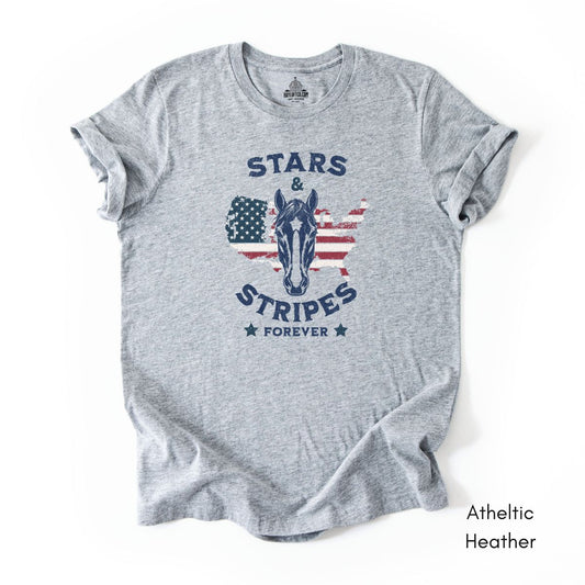 Stars & Stripes Forever Patriotic Horse Unisex Jersey Light Weight T-shirt