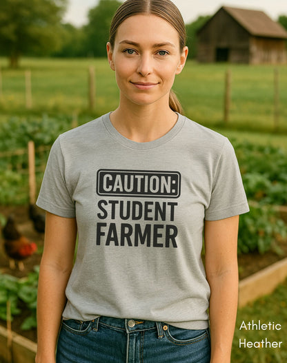 Caution Student Farmer T-shirt Unisex Jersey Light Weight Tee