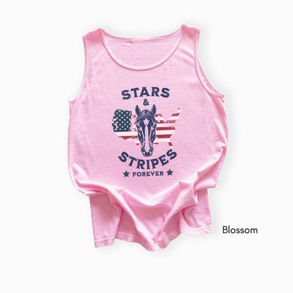 Stars & Stripes Forever Patriotic Horse Lover Unisex Garmet Dyed Tank Top