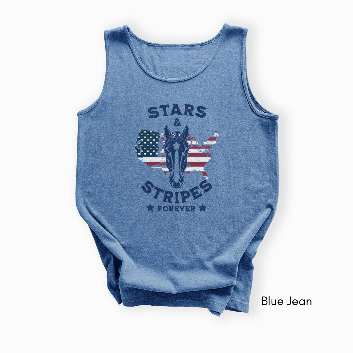Stars & Stripes Forever Patriotic Horse Lover Unisex Garmet Dyed Tank Top
