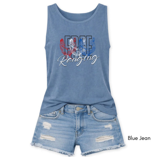 Free Ranging - Patriotic Chicken Unisex Garmet Dyed Tank Top
