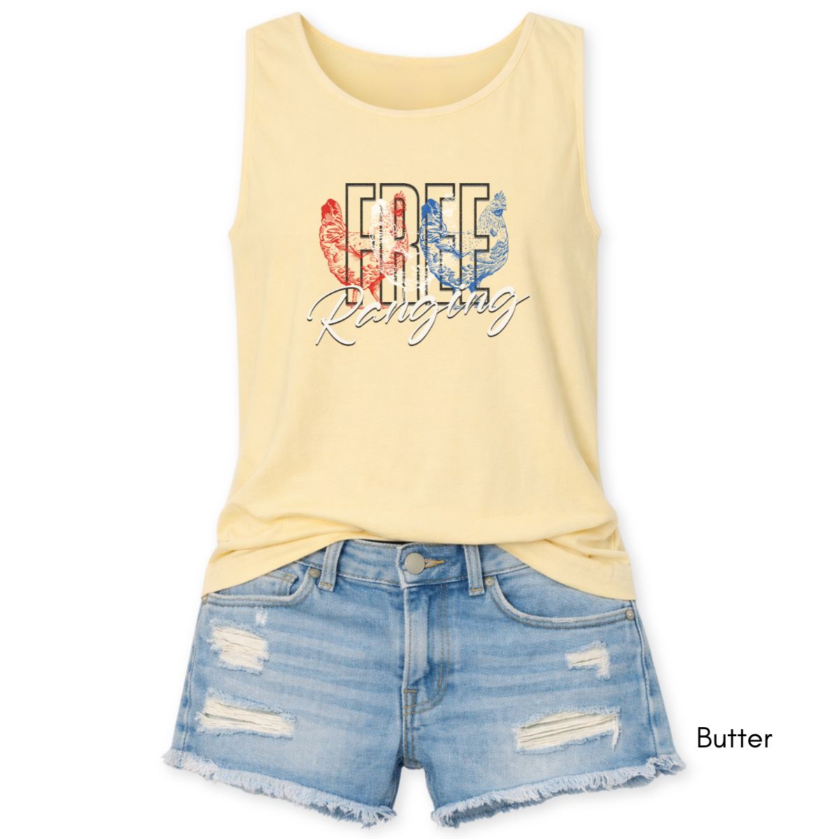 Free Ranging - Patriotic Chicken Unisex Garmet Dyed Tank Top