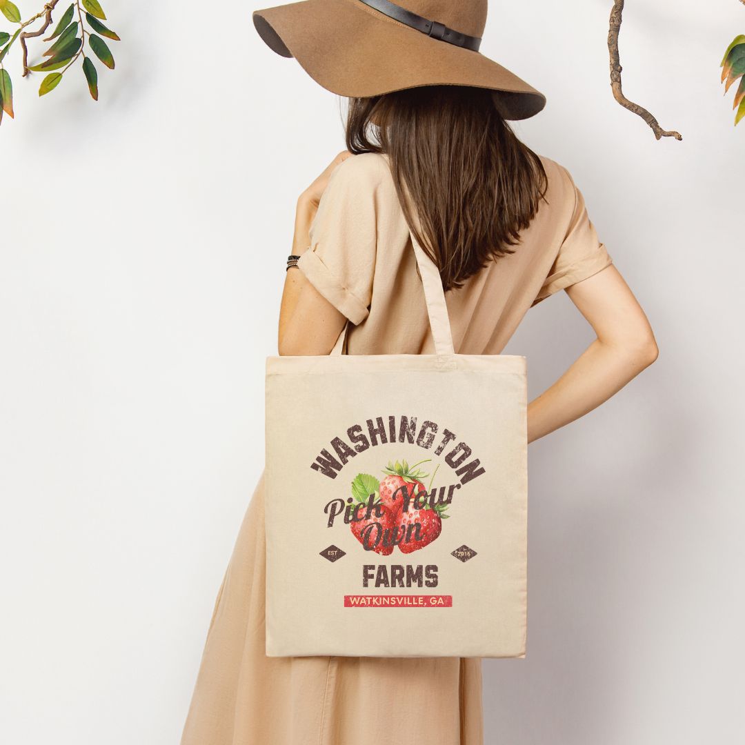 Custom Strawberry Farm Cotton Canvas Tote Bag