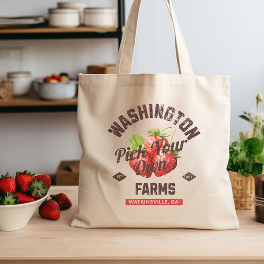 Custom Strawberry Farm Cotton Canvas Tote Bag