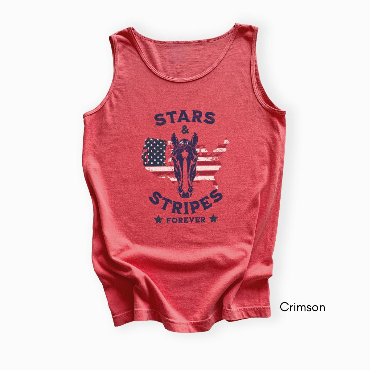 Stars & Stripes Forever Patriotic Horse Lover Unisex Garmet Dyed Tank Top