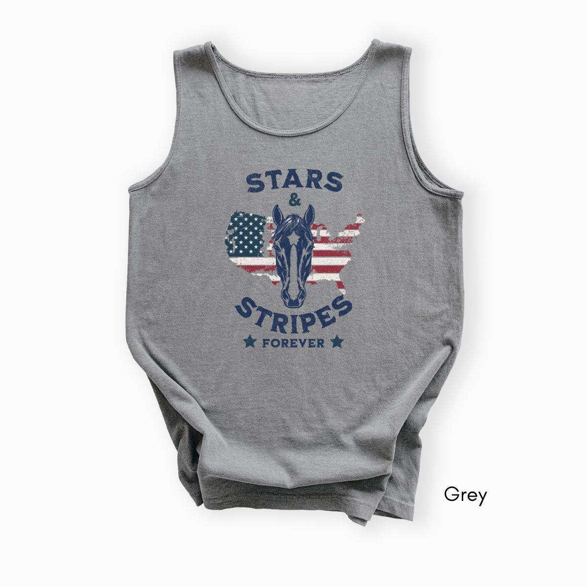Stars & Stripes Forever Patriotic Horse Lover Unisex Garmet Dyed Tank Top