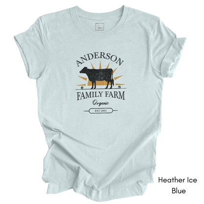 Custom Family Farm Dairy Cow Unisex Light Weight Jersey T-shirt