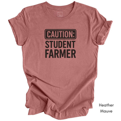 Caution Student Farmer T-shirt Unisex Jersey Light Weight Tee