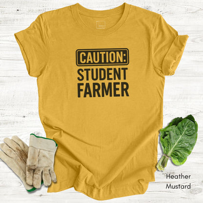 Caution Student Farmer T-shirt Unisex Jersey Light Weight Tee