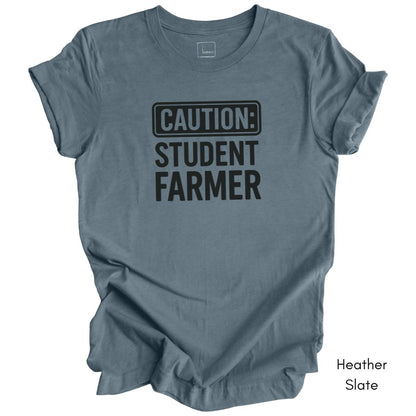 Caution Student Farmer T-shirt Unisex Jersey Light Weight Tee