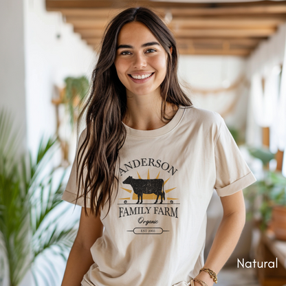 Custom Family Farm Dairy Cow Unisex Light Weight Jersey T-shirt