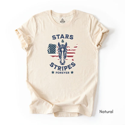 Stars & Stripes Forever Patriotic Horse Unisex Jersey Light Weight T-shirt
