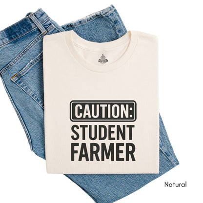 Caution Student Farmer T-shirt Unisex Jersey Light Weight Tee