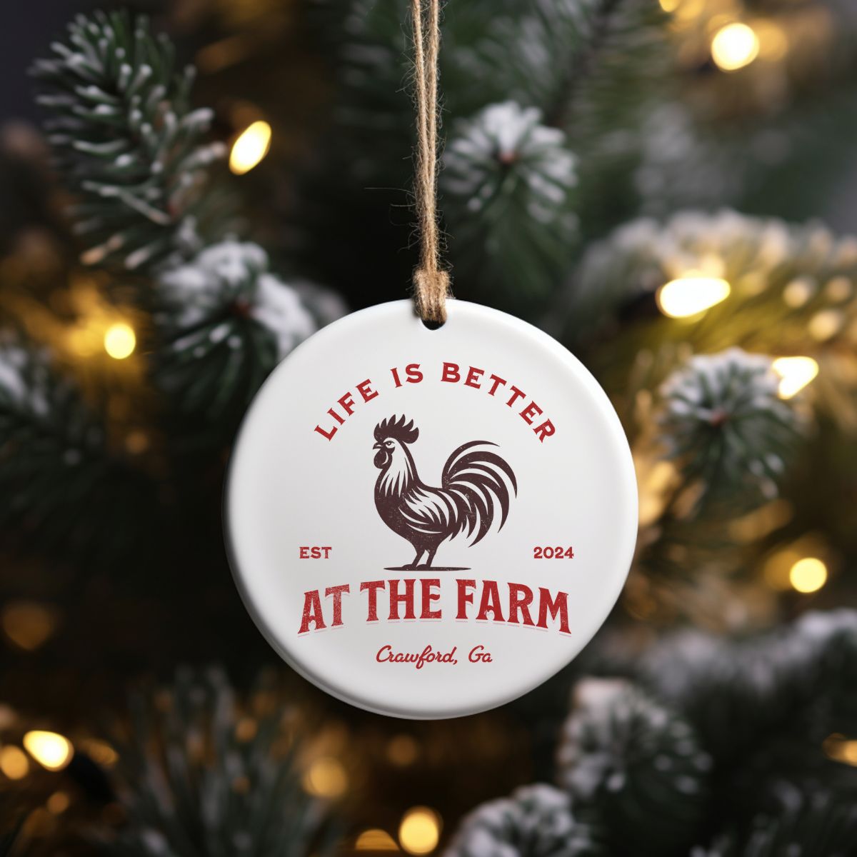 Custom Farm Ceramic Rooster Ornament