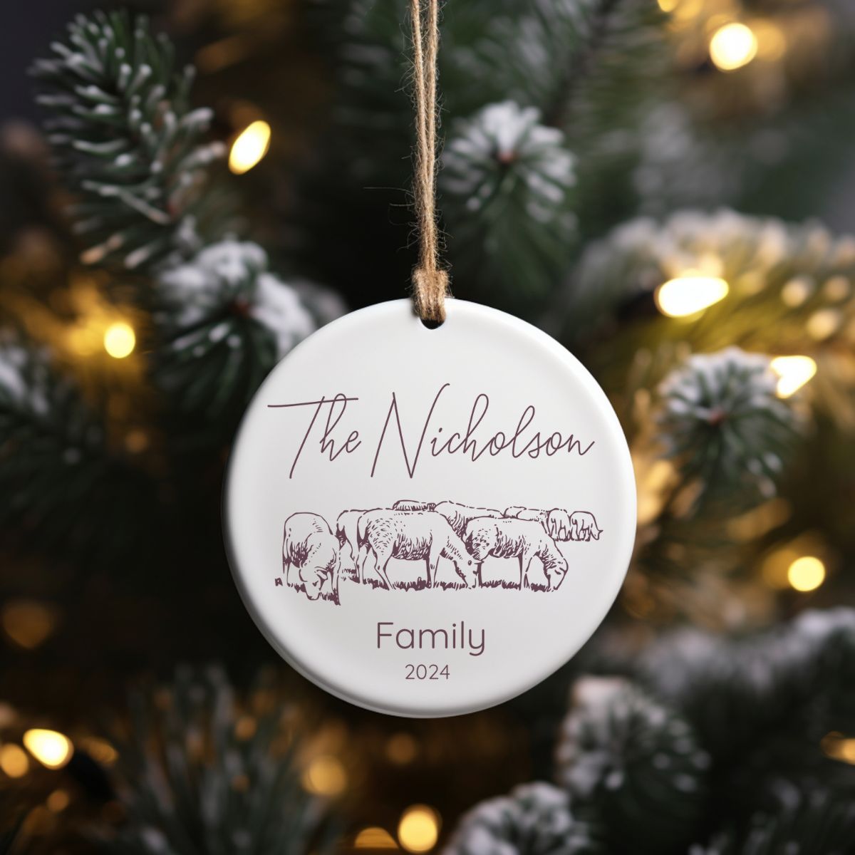 Custom Sheep Farm Ceramic Ornament