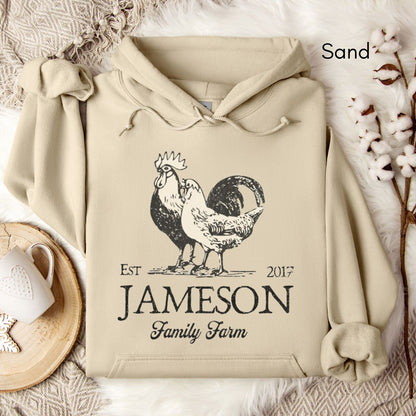 Custom Family Farm Chicken Rooster Unisex Hooded Sweatshirt