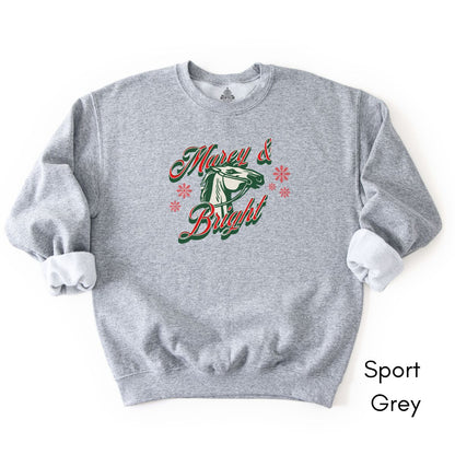 Marey & Bright Funny Holiday Horse Unisex Crewneck Sweatshirt