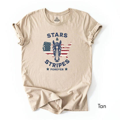 Stars & Stripes Forever Patriotic Horse Unisex Jersey Light Weight T-shirt
