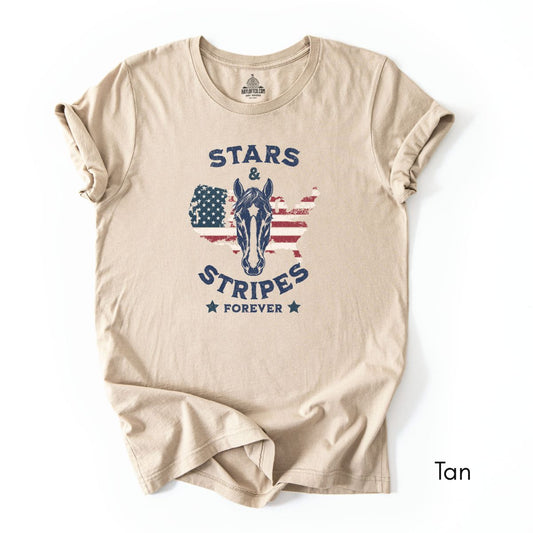 Stars & Stripes Forever Patriotic Horse Unisex Jersey Light Weight T-shirt