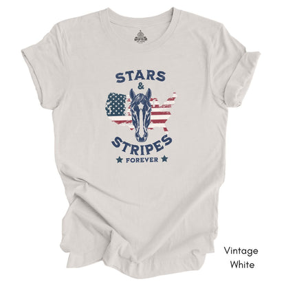 Stars & Stripes Forever Patriotic Horse Unisex Jersey Light Weight T-shirt