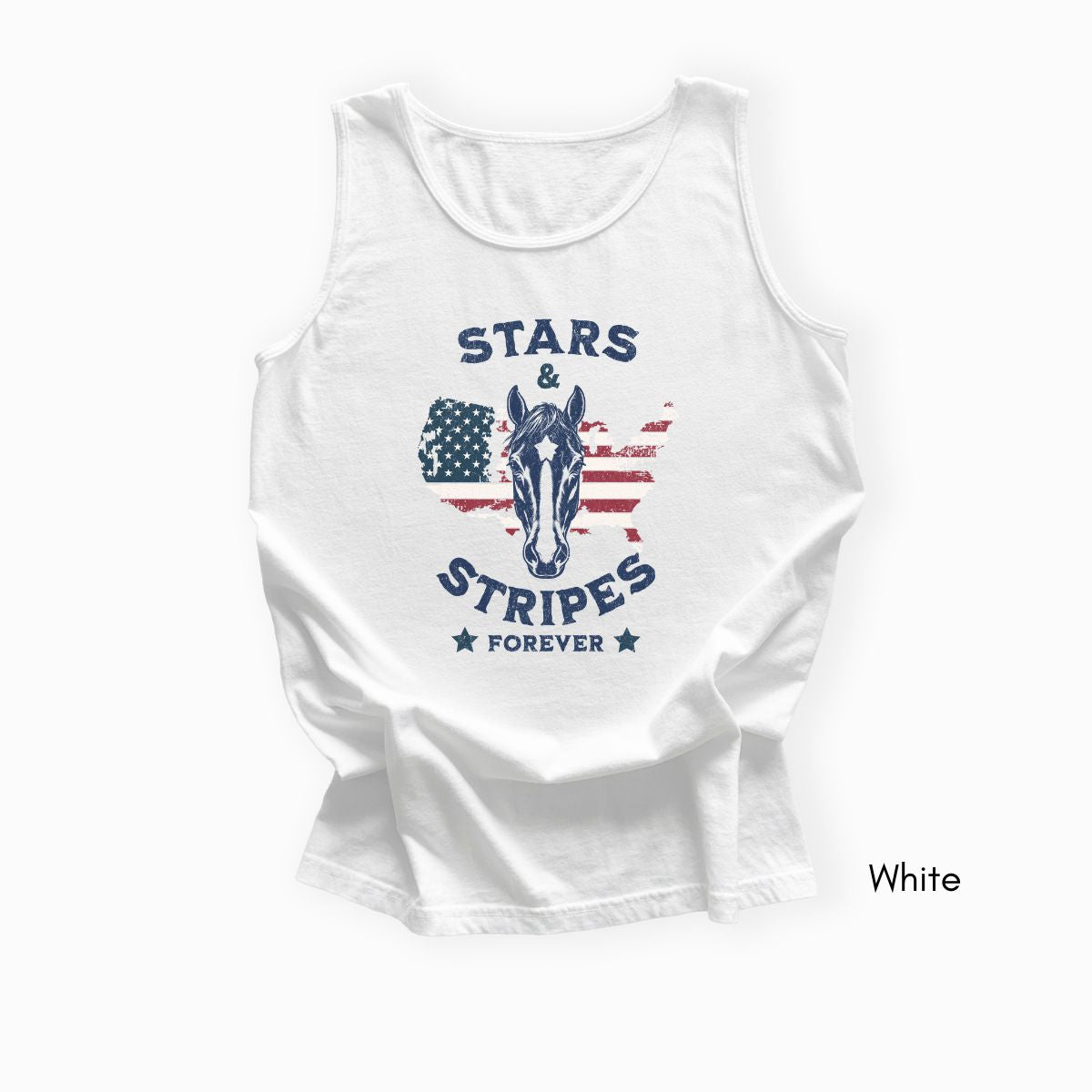 Stars & Stripes Forever Patriotic Horse Lover Unisex Garmet Dyed Tank Top