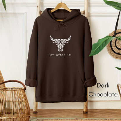 Get After It Unisex Heavy Blend™ Hooded Sweatshirt | Motivational Sweatshirt | Bull | Grab life by the horns