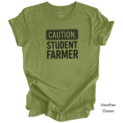 Caution Student Farmer T-shirt Unisex Jersey Light Weight Tee