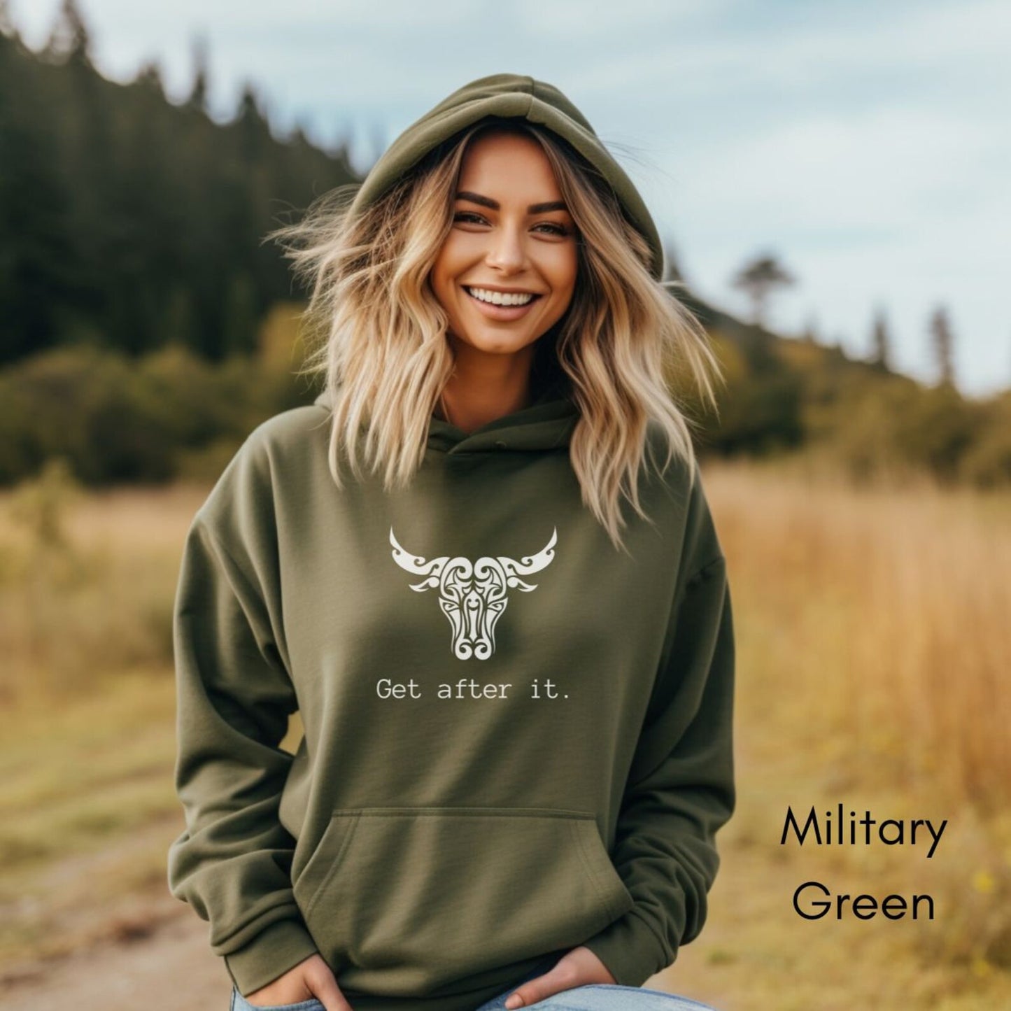 Get After It Unisex Heavy Blend™ Hooded Sweatshirt | Motivational Sweatshirt | Bull | Grab life by the horns