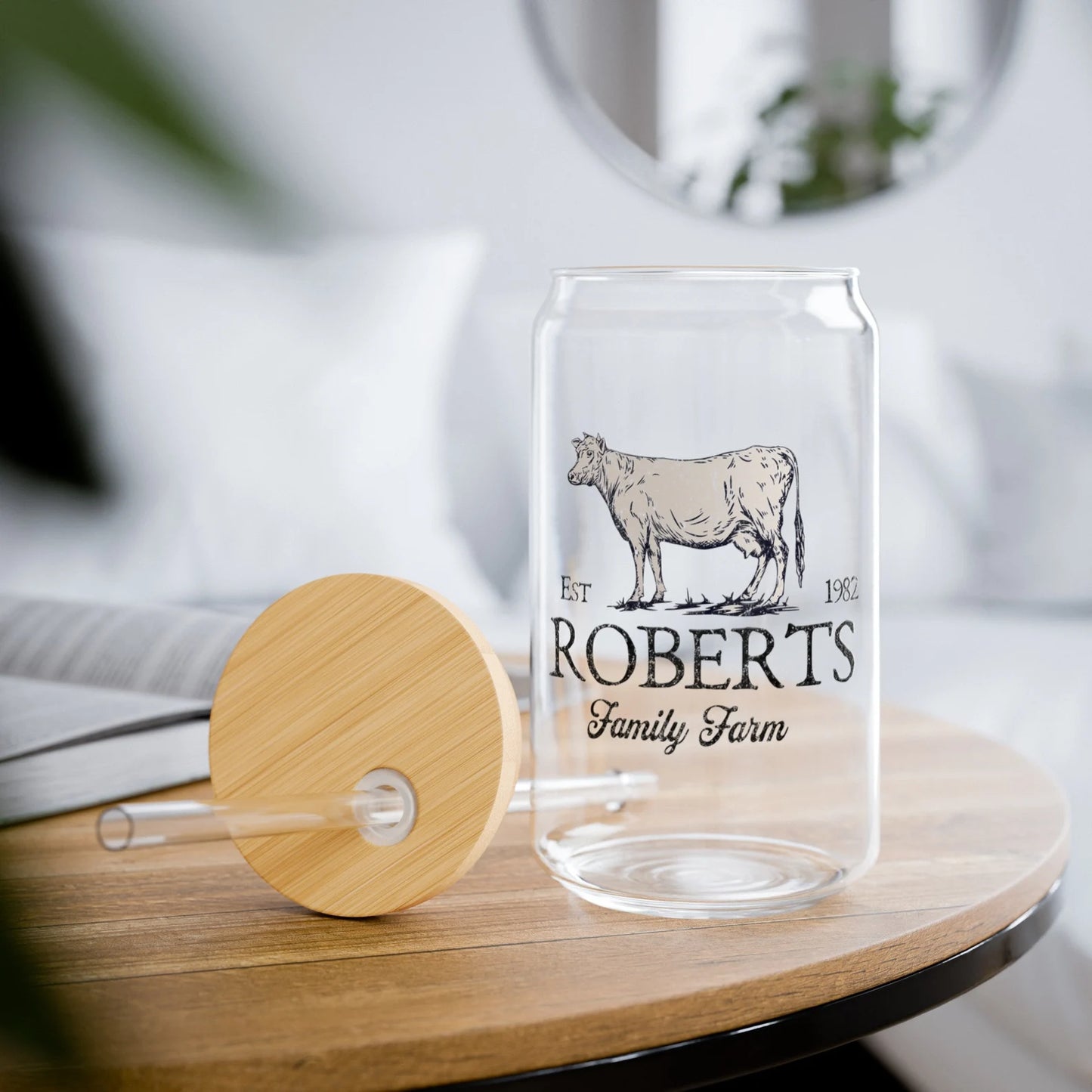 Custom Family Farm Sipper Glass Cow Version 16oz Tumbler