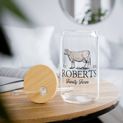 Custom Family Farm Sipper Glass Cow Version 16oz Tumbler