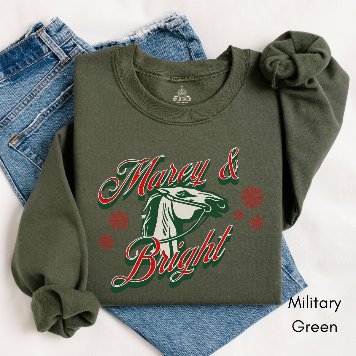 Marey & Bright Funny Holiday Horse Unisex Crewneck Sweatshirt