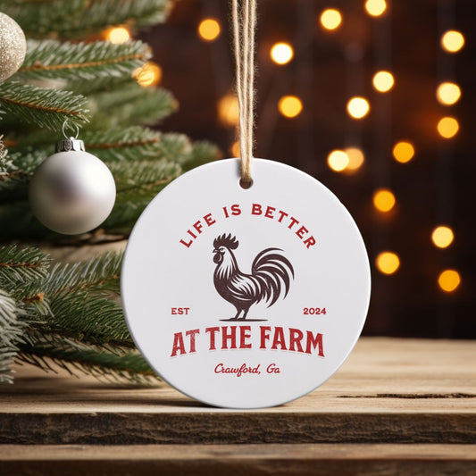 Custom Farm Ceramic Rooster Ornament