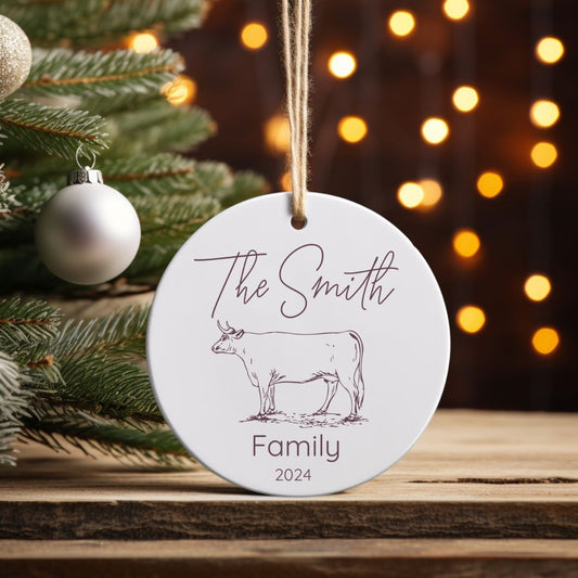 Custom Cattle Farm Ranch Ceramic Ornament