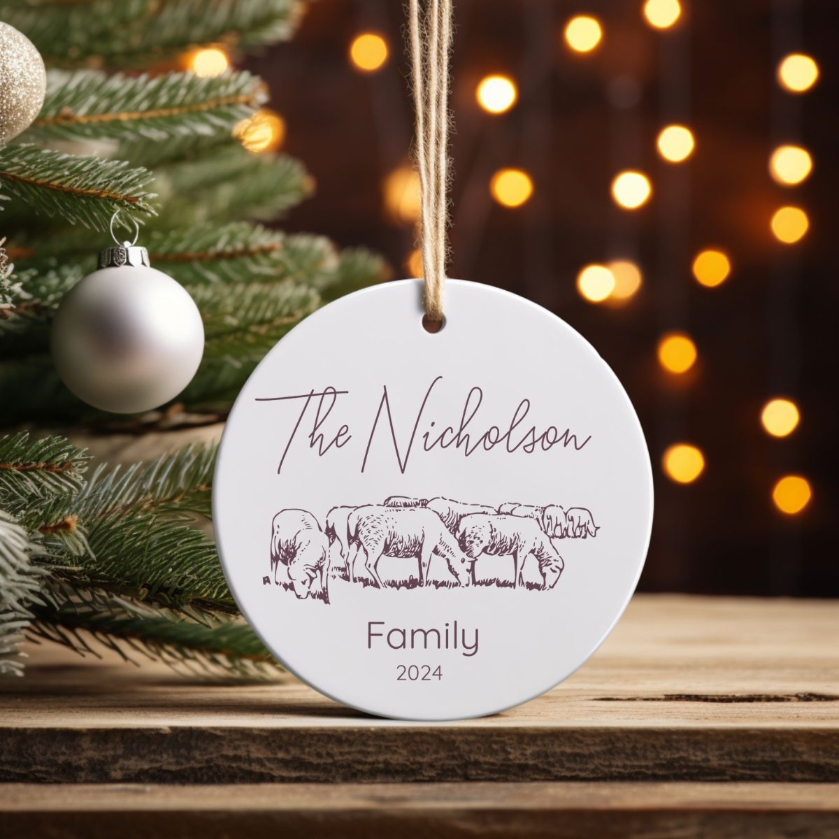 Custom Sheep Farm Ceramic Ornament
