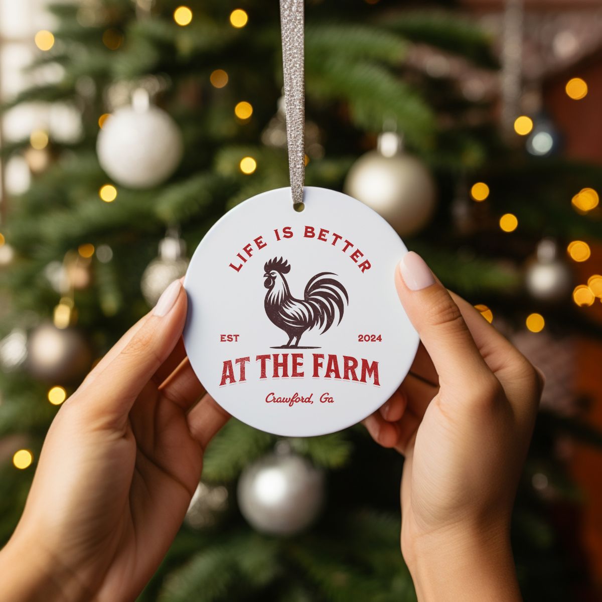 Custom Farm Ceramic Rooster Ornament
