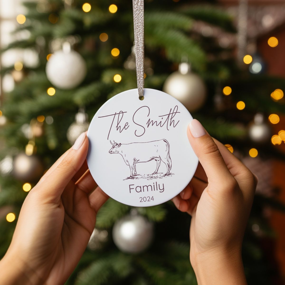 Custom Cattle Farm Ranch Ceramic Ornament