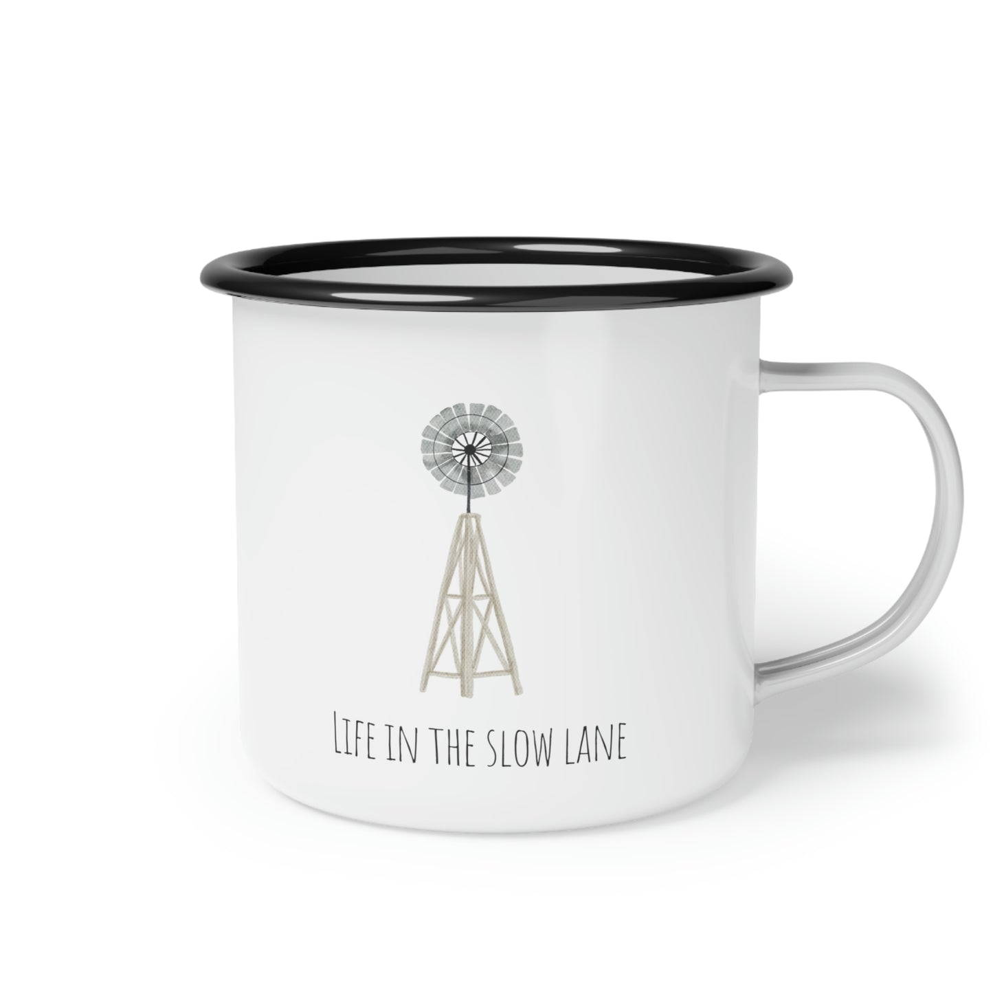 Life in the Slow Lane Windmill Enamel Camp Cup