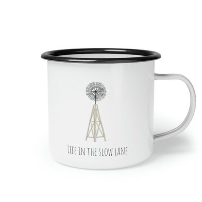 Life in the Slow Lane Windmill Enamel Camp Cup
